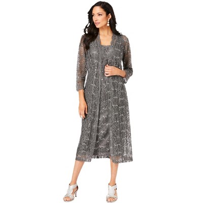 Roaman's Women's Plus Size Sequin Lace Jacket Dress