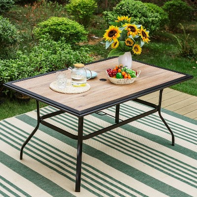 Outdoor Rectangle Dining Table with Steel Frame &#38; 1.57&#34; Umbrella Hole - Captiva Designs