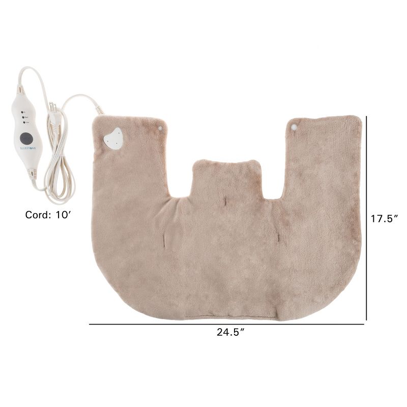 Electric Neck and Shoulder Warmer - Heating Pad with 3 Settings, Auto Shut-Off, Front Clasp, and Long Detachable Cord by Bluestone (Tan), 2 of 8