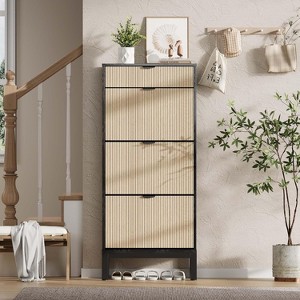 Shoe Storage Cabinet with 3 Flip Drawers & 1 Storage Drawer, 24'' W Narrow Shoe Cabinet with Adjustable Shelf - 1 of 4