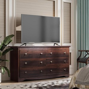 GALAXHERO 6 Drawers Modern Storage Dresser, 59-inch Wide Wood Chest for Bedroom/Living Room, Long Nightstand Organizer Unit - 1 of 4