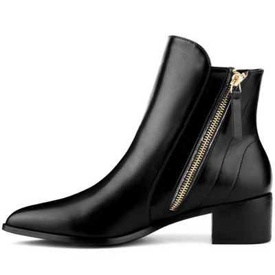 BLISSFUL STEP Women's Classic Low Heeled Pointy Toe Short Ankle Booties