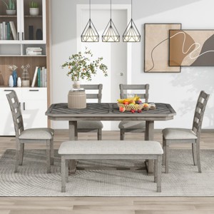 Dining Sets 6 Piece, Dining Table Set For 6, Dining Sets Bench, Dining Set Solid Wood With Upholstered Chairs And Bench-Cuddlewood - 1 of 4