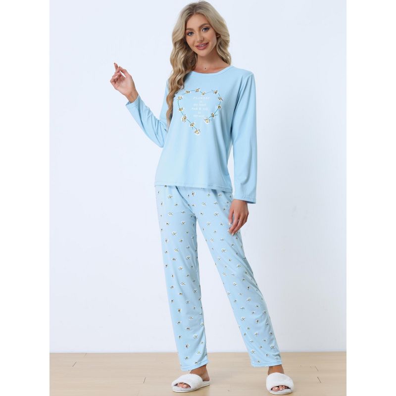 cheibear Womens Sleepwear Lounge Heart Print with Pants Long Sleeve Pajama Set, 2 of 6