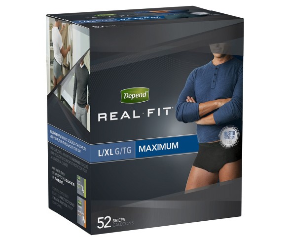 Depend Real Fit Incontinence Underwear for Men, Maximum Absorbency, L/XL, Black - 52ct