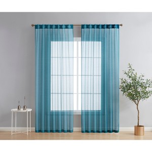 HLC.ME Lauren Semi Sheer Light Filtering Transparent Pocket Top & Back Tab Lightweight Window Curtain Panels, Set of 2 - 1 of 4