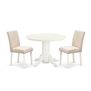 Round Dining Table Set 3pc - 42 Inch Table & 2 Parsons Chairs - Linen White Legs - Light Beige Fabric - 1 of 4