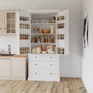 77" Freestanding Kitchen Pantry Cabinet with Adjustable Shelves,3 Drawers,8 Door Racks,Farmhouse Storage Organizer for Dining Room-The Pop Home - 1 of 4