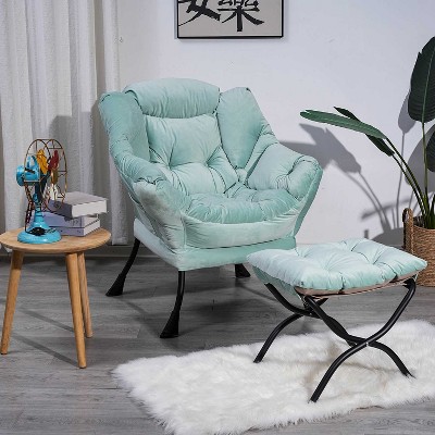 KTMBDW Fabric Lazy Chair with Foldable Ottoman, Accent Comfy Lounge Arm Chair and Folding Footrest Stool Set for Living Room, Bedroom, Dorm