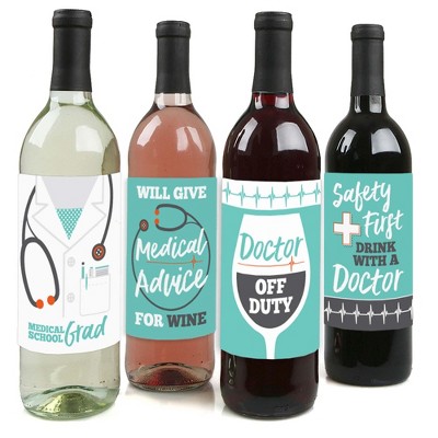 Big Dot of Happiness Medical School Grad - Doctor Graduation Party Decorations for Women and Men - Wine Bottle Label Stickers - Set of 4