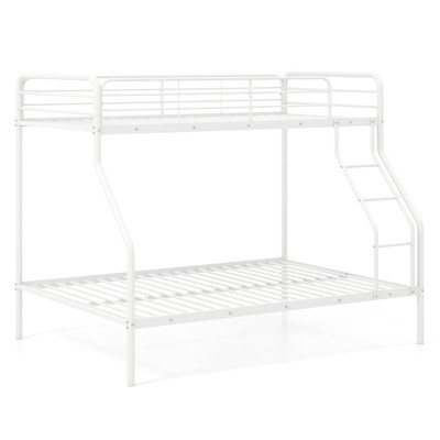 Tangkula Twin Over Full Bunk Bed Heavy-Duty Metal Bunk Bed Frame with Full-Length Guardrail and Slanted Ladder White