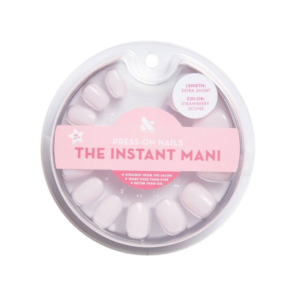 Olive & June Press-On Fake Nails - XS Round - Strawberry Scone - 42ct