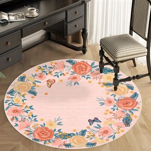 Modern Washable Area Rug, Soft Floral Floor Cover with Non Slip Backing, Low Pile Stain Resistant Floor Carpet for Living Room - 1 of 4