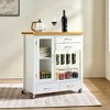 JUJABU Kitchen Island Cart on Wheels with Walnut Wood Top, Drawers and Towel Bar, White - 3 of 4