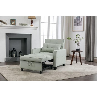Futon Sofa Bed 3-in-1 Pull Out Sleeper Chair Bed Convertible Chair With USB Ports Leather Sleeper Sofa Bed For Apartment Office