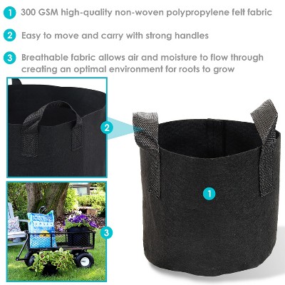 10-Pack Black Nonwoven Polypropylene Garden Grow Bags with Handles
