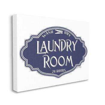 Stupell Industries Vintage Laundry Room Sign Minimal Blue White Gallery Wrapped Canvas Wall Art, 24 x 30