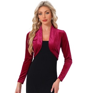 INSPIRE CHIC Women's Long Sleeve Cocktail Party Open Front Cropped Velvet Bolero Shrugs - 1 of 4