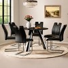 FURNIinspire Dining Sets Dining Table Set For 6, 42" Round Black Dining Table And 6 Black Dining Chairs With Silver Metal Legs, Black - 2 of 4