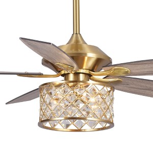 Parrot Uncle 52-inch Modern Antique Brass Crystal Ceiling Fan with Lights and Remote - 1 of 4