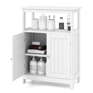 Costway Bathroom Floor Cabinet Freestanding Storage Organizer with 2 Doors Open Compartment Black/White - 1 of 4