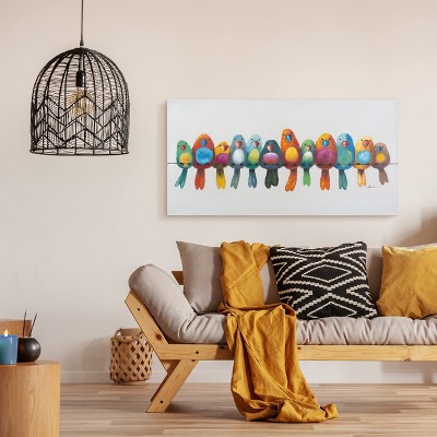 Multicolor Acrylic Birds on Wire Canvas Wall Art