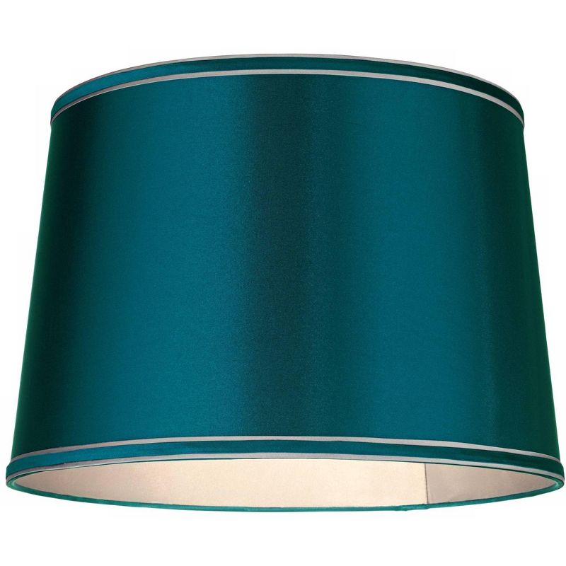 Springcrest Sydnee Satin Teal Blue Medium Drum Lamp Shade 14" Top x 16" Bottom x 11" High (Spider) Replacement with Harp and Finial, 4 of 10