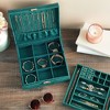 Juvale Velvet Jewelry Box Organizer - Lockable 2 Layer Travel Case, Earrings Storage with Removable Tray for Women, Men (Green) - 2 of 4
