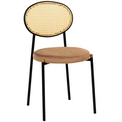 LeisureMod Euston Modern Dining Chair – Wicker Back & Velvet Seat, Perfect for Dining Rooms and Kitchens