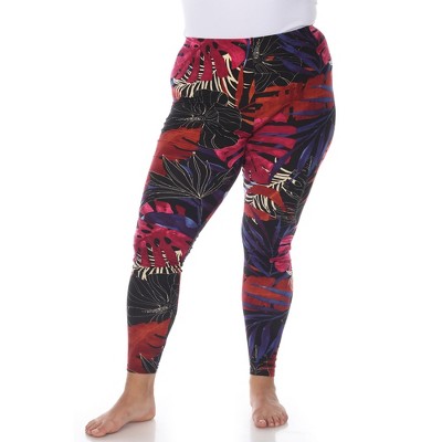 Plus Size Super Soft Tropical Printed Leggings One Size Fits Most Plus  Black Tropical Flower - White Mark