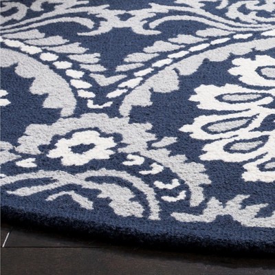 Hand-Tufted Navy/Ivory Floral Wool Round Rug, 6' Diameter