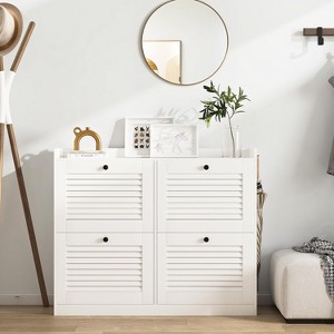 Large Shoe Storage Cabinet with 4 Flip Drawers, Narrow Shoe Cabinet with Wooden Legs, Freestanding Organizer for Entryway, Hallway - 1 of 4