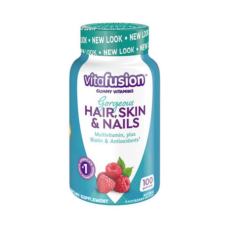 Vitafusion Gorgeous Hair, Skin & Nails Gummies - Raspberry 100 Gummies, 1 of 2