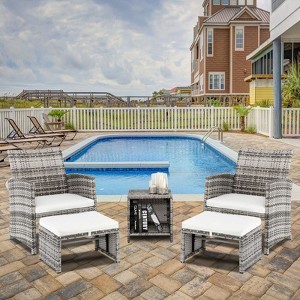 Grey 5-Piece Wicker Patio Conversation Set with White Cushions - 1 of 4