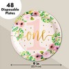Blue Panda 48-Pack Floral Disposable Paper Plates for Girl Baby's 1st First Birthday Party Supplies - 4 of 4