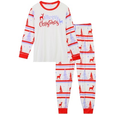 cheibear Christmas Sleepwear Long Sleeve Tee with Pants Lounge Holiday Family Pajama Sets Red-White