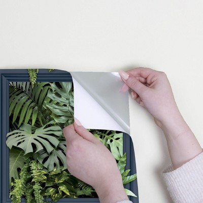 Tropical Green Leaves 3D Blue Panel Peel and Stick Wallpaper