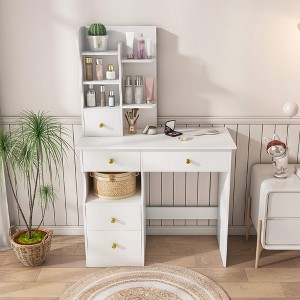 ORRD White 5-Drawer Dressing Table with Movable Hidden Mirror, LED Light & 3-Color Touch Screen – Perfect for Women's & Girls' Bedrooms - 1 of 4