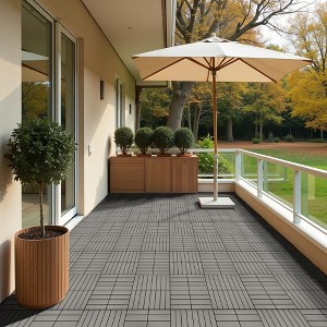 11 Pieces of 11.7" x 11.7" Square Plastic Wood Deck Tiles for Outdoor Terrace Flooring, Burlywood Color - 1 of 4