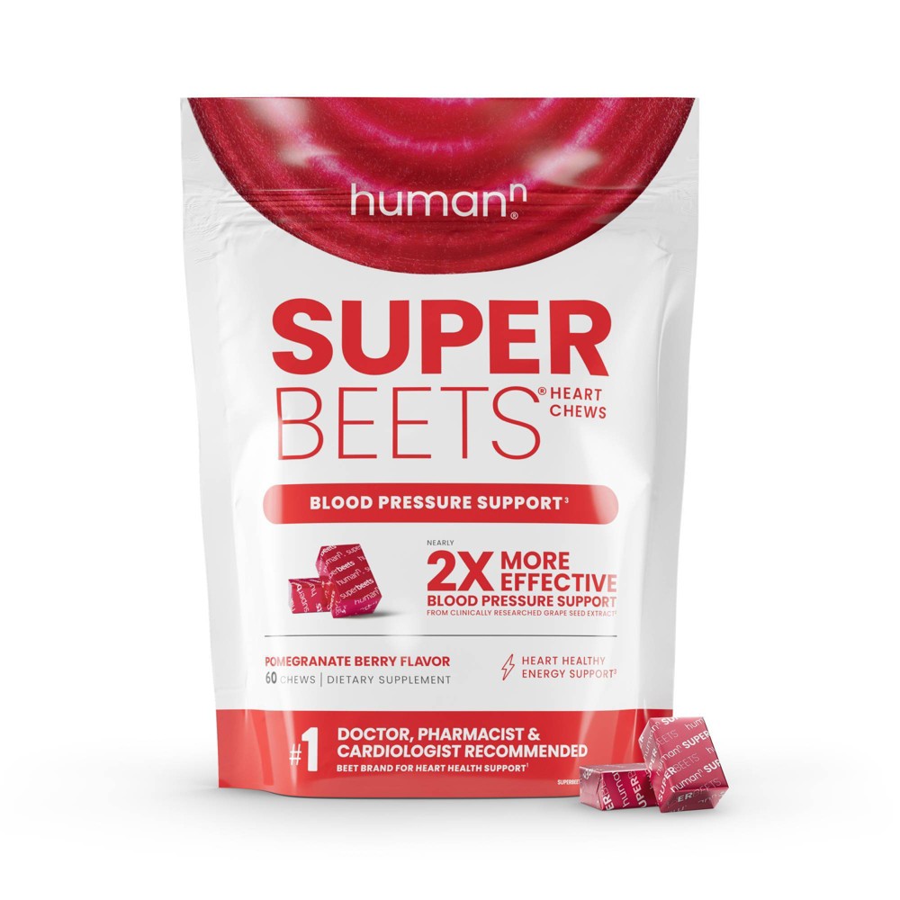 Photos - Vitamins & Minerals SuperBeets Heart Chews Vegan for Blood Pressure Support & Heart Health - Pomegranate Berry - 60ct