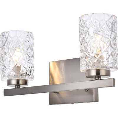 Cassie Satin Nickel 2-Light Wall Sconce with Clear Glass Shade