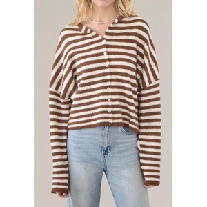Women's Striped Button Down Cardigan - Things Between - 1 of 3