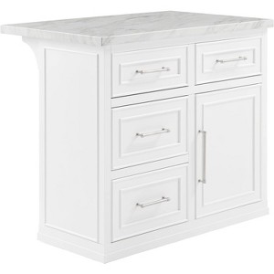 HomeStock  Cutler Faux Marble Top Kitchen Island with Storage, Breakfast Bar, Microwave Stand, White - 1 of 4