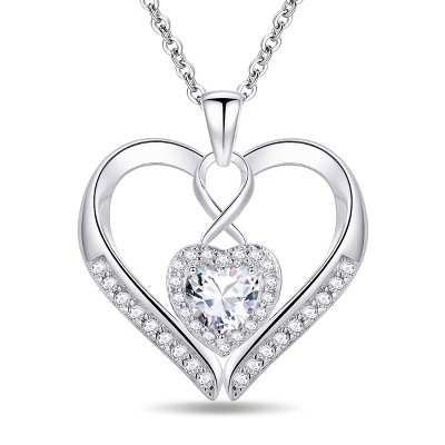 Paaaawaters 925 Sterling Silver 5A CZ Diamond Full Love Heart Pendant Necklace for Women 19in