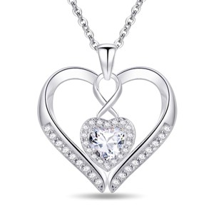 Paaaawaters 925 Sterling Silver 5A CZ Diamond Full Love Heart Pendant Necklace for Women 19in - 1 of 4