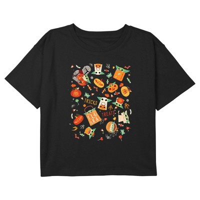 Girl's Star Wars: The Mandalorian Trick Or Treat Grogu Collage Crop T ...