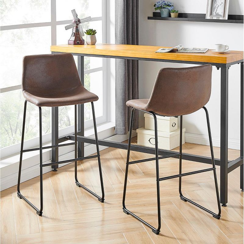 Barton 2-Pieces Bar Stools Myrick Back 30" Kitchen Counter Height, Rustic Brown, 1 of 5