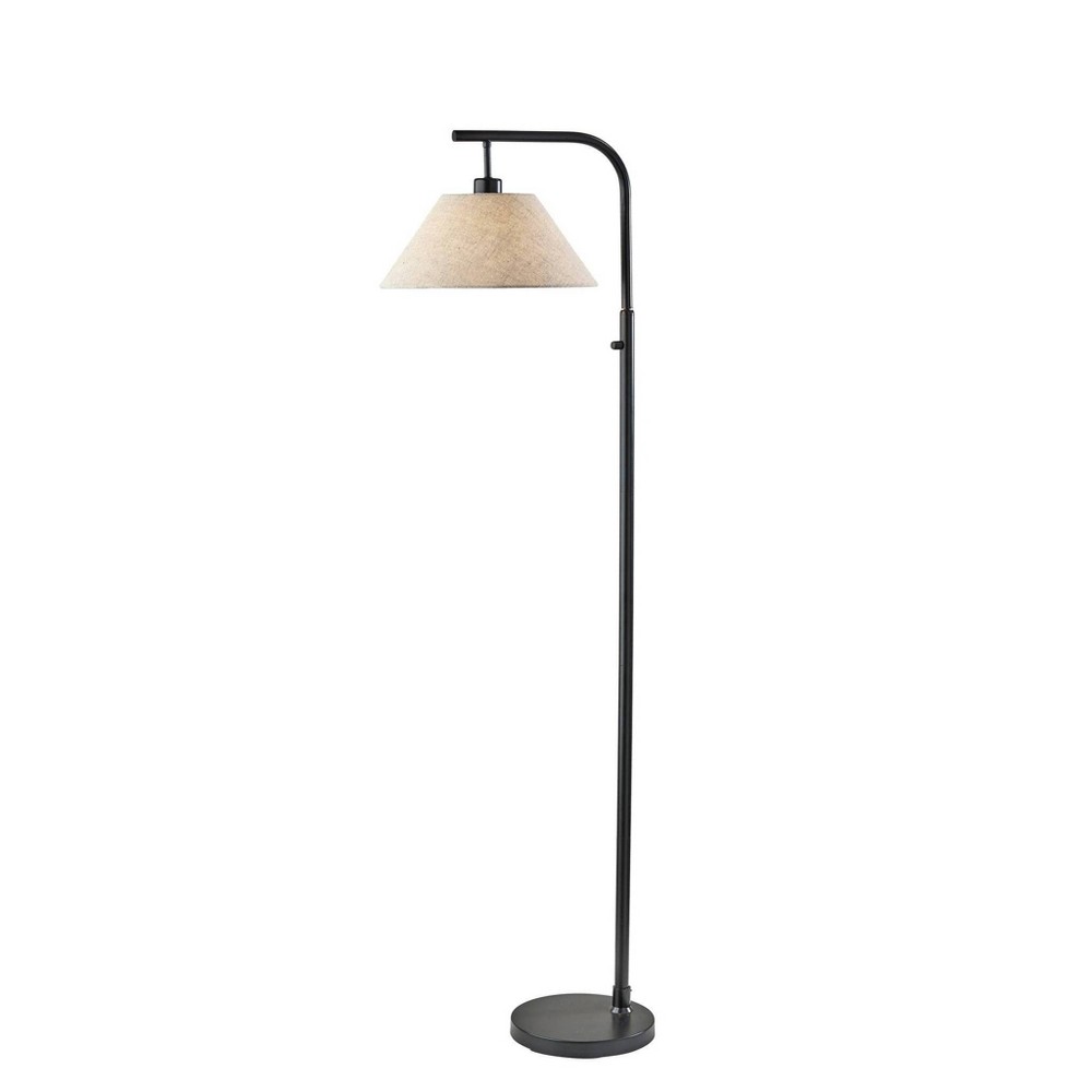 Photos - Floodlight / Street Light Adesso Hayes Floor Lamp Black: ETL Listed, Metal Body, Linen Drum Shade, 5 