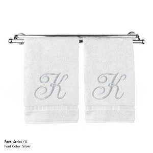 BC BARE COTTON Monogrammed Hand Towel, 100% Turkish Cotton - Set of 2 - White - Silver Script - 1 of 1