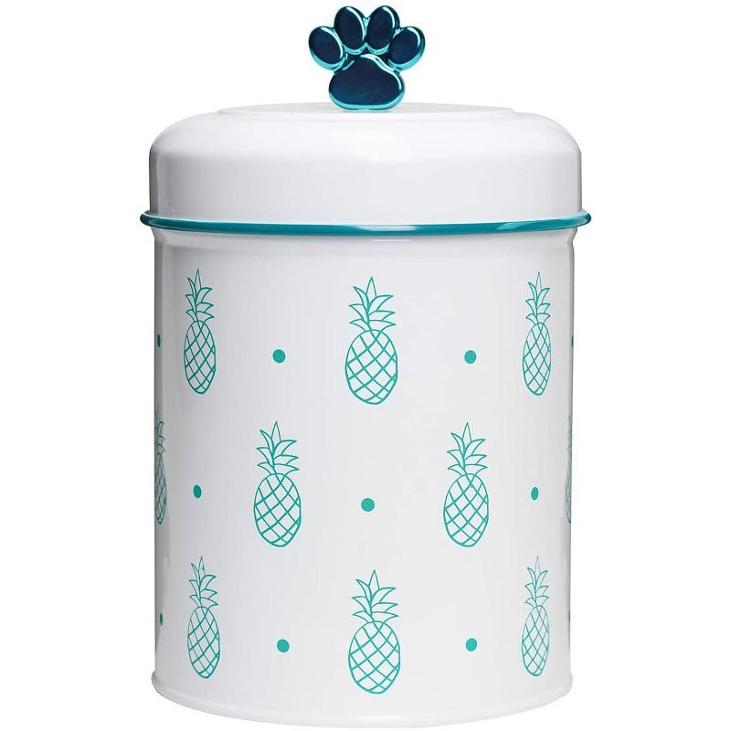 Amici Pet Pineapple White/Green Metal Treats Canisters, 2 Size Set, Pet Food Storage Containers,64 & 140 oz., 2 of 6